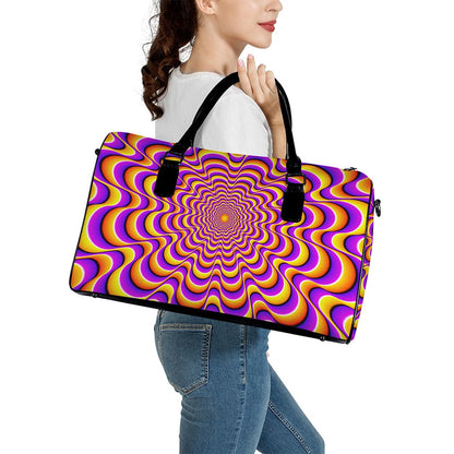 Yellow Splashing Moving Optical Illusion Leather Duffle Bag