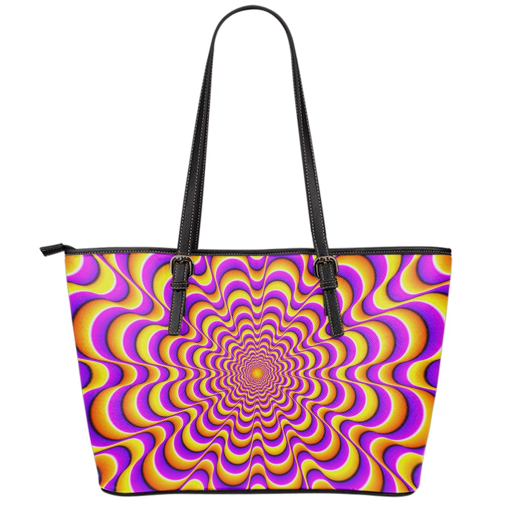 Yellow Splashing Moving Optical Illusion Leather Tote Bag