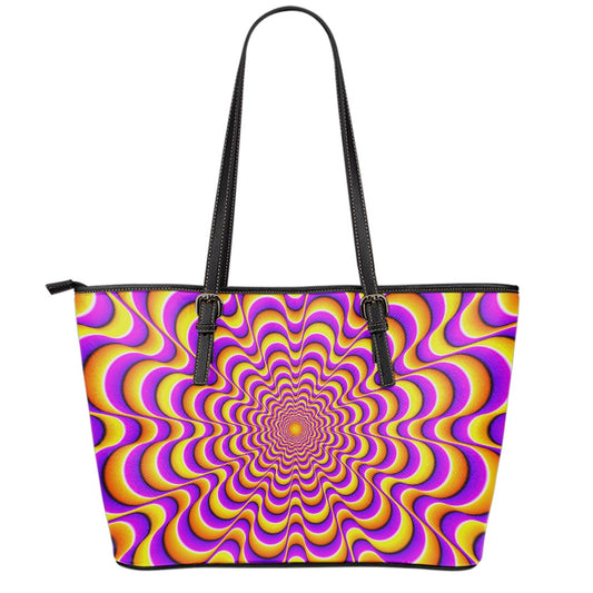 Yellow Splashing Moving Optical Illusion Leather Tote Bag