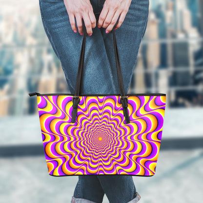 Yellow Splashing Moving Optical Illusion Leather Tote Bag