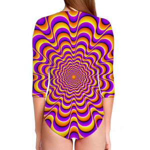 Yellow Splashing Moving Optical Illusion Long Sleeve Swimsuit