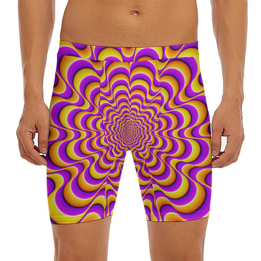 Yellow Splashing Moving Optical Illusion Men's Long Boxer Briefs