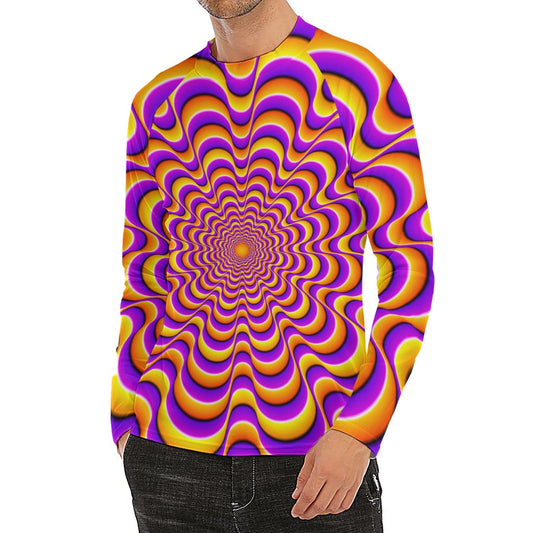 Yellow Splashing Moving Optical Illusion Men's Long Sleeve Rash Guard