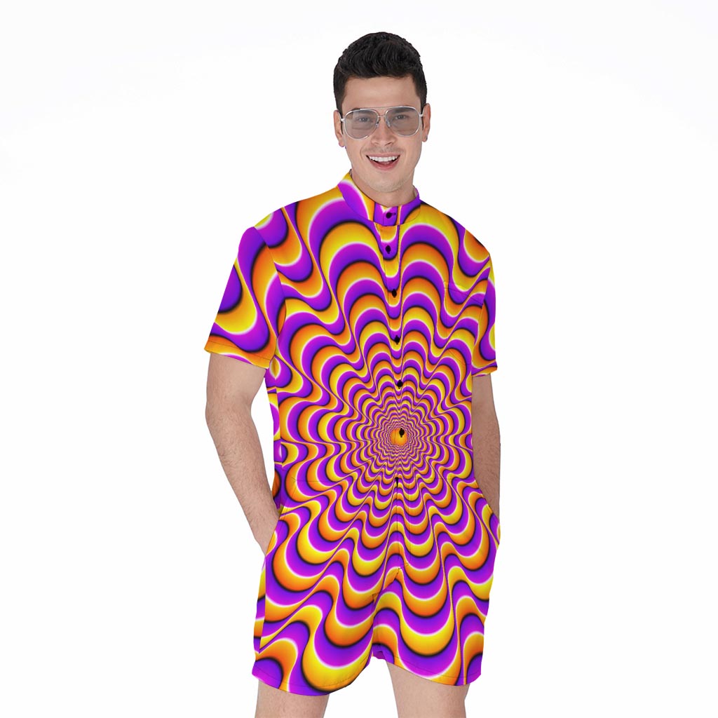 Yellow Splashing Moving Optical Illusion Men's Rompers