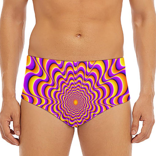 Yellow Splashing Moving Optical Illusion Men's Triangle Swim Briefs