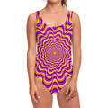 Yellow Splashing Moving Optical Illusion One Piece Swimsuit
