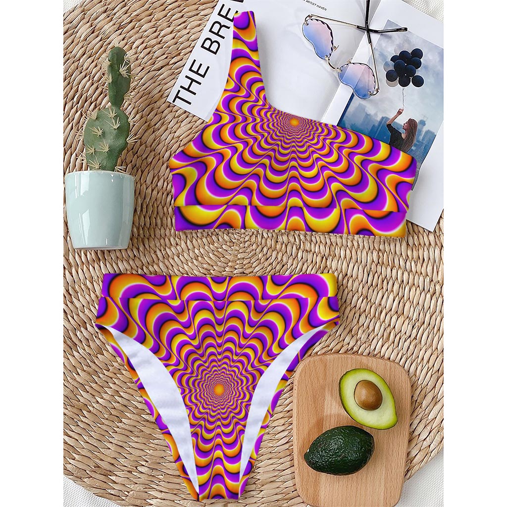 Yellow Splashing Moving Optical Illusion One Shoulder Bikini Top