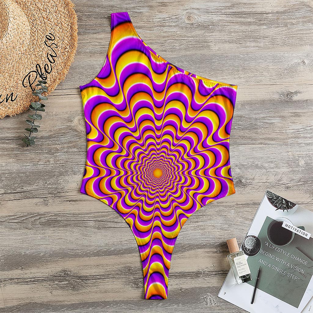 Yellow Splashing Moving Optical Illusion One Shoulder Bodysuit