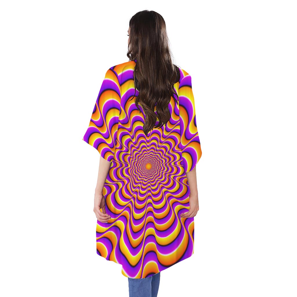 Yellow Splashing Moving Optical Illusion Open Front Beach Cover Up