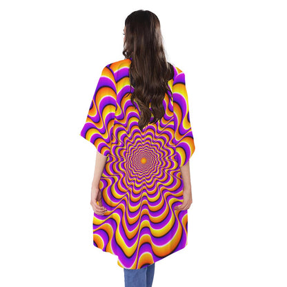 Yellow Splashing Moving Optical Illusion Open Front Beach Cover Up