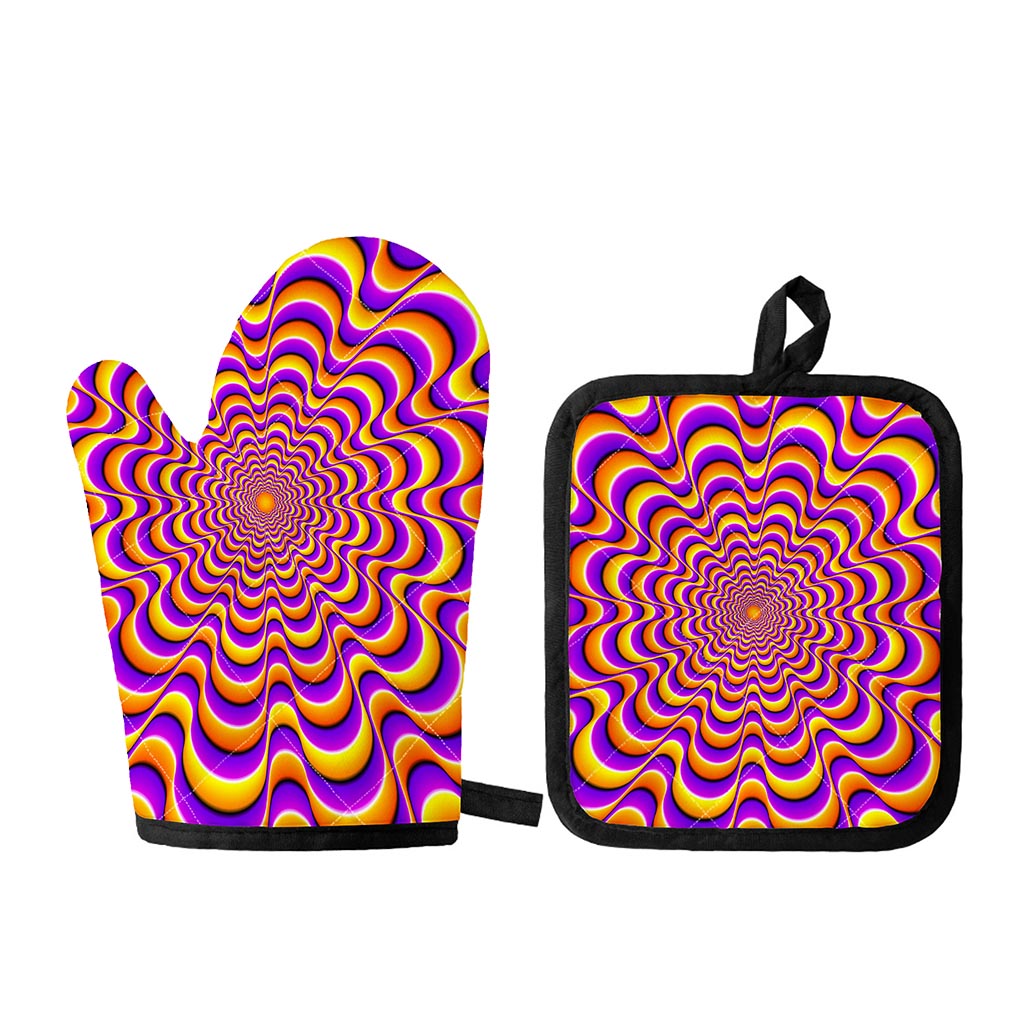 Yellow Splashing Moving Optical Illusion Oven Mitt And Pot Holder Set