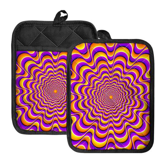 Yellow Splashing Moving Optical Illusion Pot Holders With Pocket