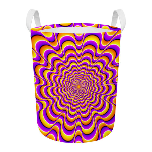 Yellow Splashing Moving Optical Illusion Round Laundry Basket