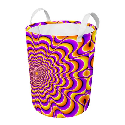 Yellow Splashing Moving Optical Illusion Round Laundry Basket