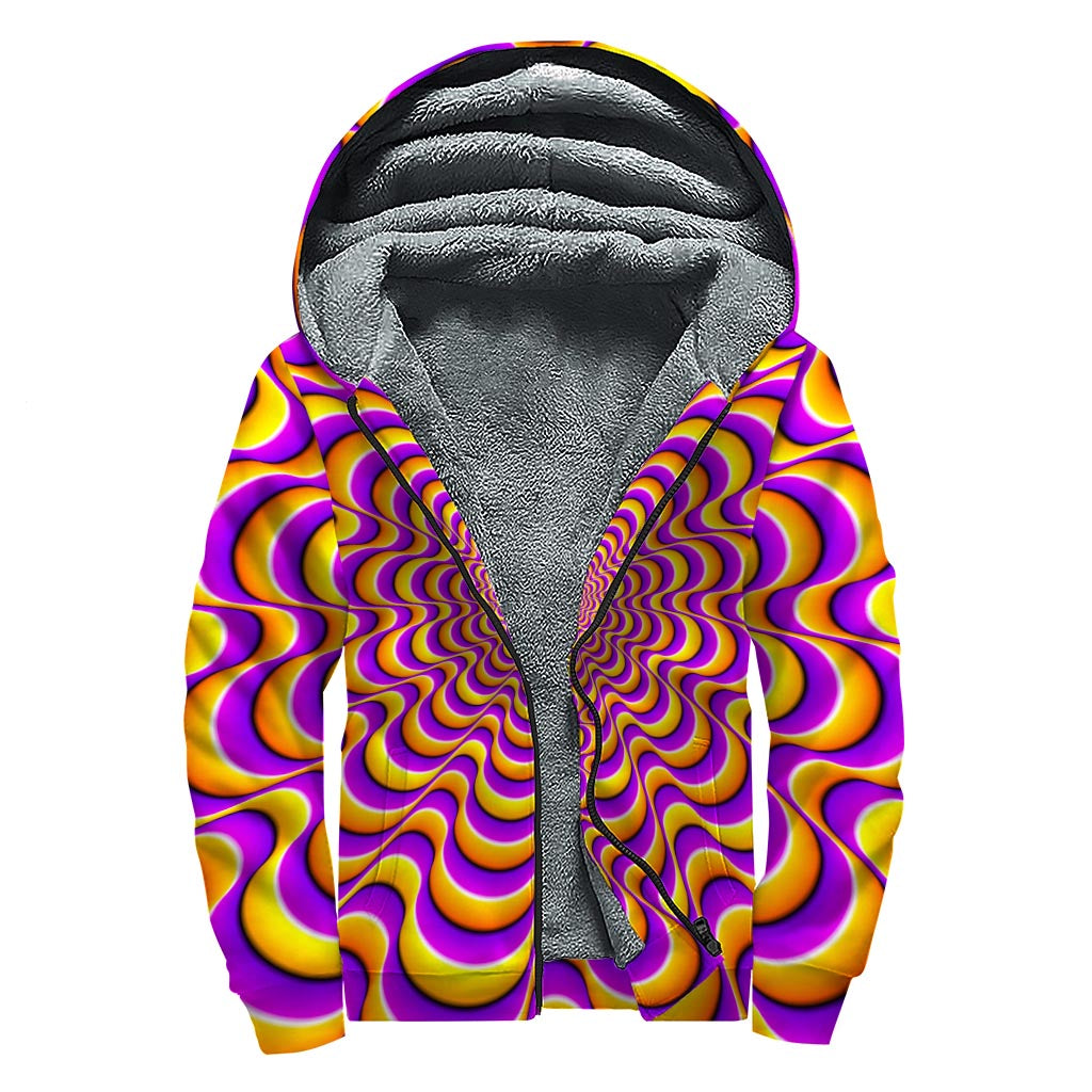 Yellow Splashing Moving Optical Illusion Sherpa Lined Zip Up Hoodie