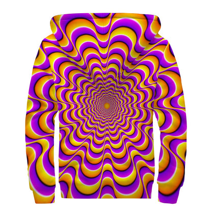 Yellow Splashing Moving Optical Illusion Sherpa Lined Zip Up Hoodie