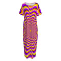 Yellow Splashing Moving Optical Illusion Short Sleeve Long Nightdress