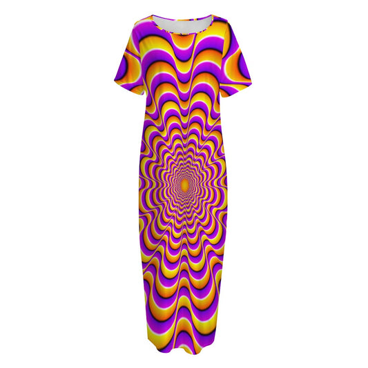 Yellow Splashing Moving Optical Illusion Short Sleeve Long Nightdress