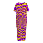 Yellow Splashing Moving Optical Illusion Short Sleeve Long Nightdress