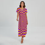 Yellow Splashing Moving Optical Illusion Short Sleeve Maxi Dress