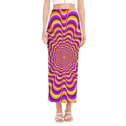 Yellow Splashing Moving Optical Illusion Side Slit Maxi Skirt