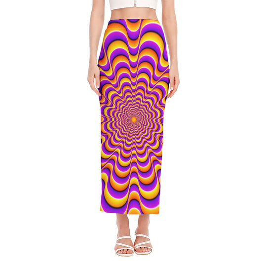 Yellow Splashing Moving Optical Illusion Side Slit Maxi Skirt