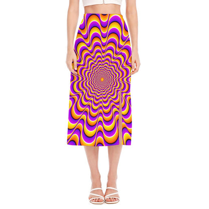 Yellow Splashing Moving Optical Illusion Side Slit Midi Skirt