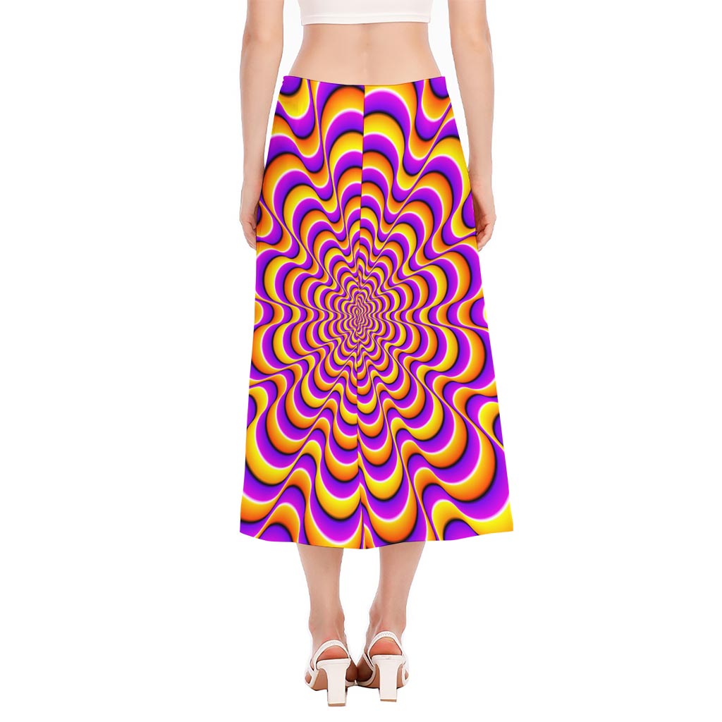 Yellow Splashing Moving Optical Illusion Side Slit Midi Skirt