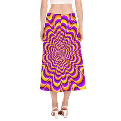 Yellow Splashing Moving Optical Illusion Side Slit Midi Skirt