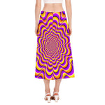 Yellow Splashing Moving Optical Illusion Side Slit Midi Skirt
