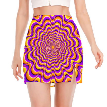Yellow Splashing Moving Optical Illusion Side Slit Mini Skirt
