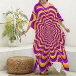Yellow Splashing Moving Optical Illusion Silk V-Neck Kaftan Dress