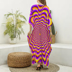 Yellow Splashing Moving Optical Illusion Silk V-Neck Kaftan Dress