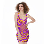 Yellow Splashing Moving Optical Illusion Sleeveless Bodycon Dress