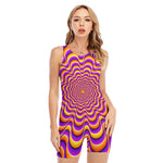 Yellow Splashing Moving Optical Illusion Sleeveless One Piece Swimsuit