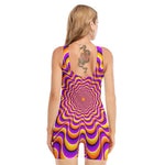 Yellow Splashing Moving Optical Illusion Sleeveless One Piece Swimsuit