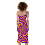 Yellow Splashing Moving Optical Illusion Slim Fit Midi Cami Dress