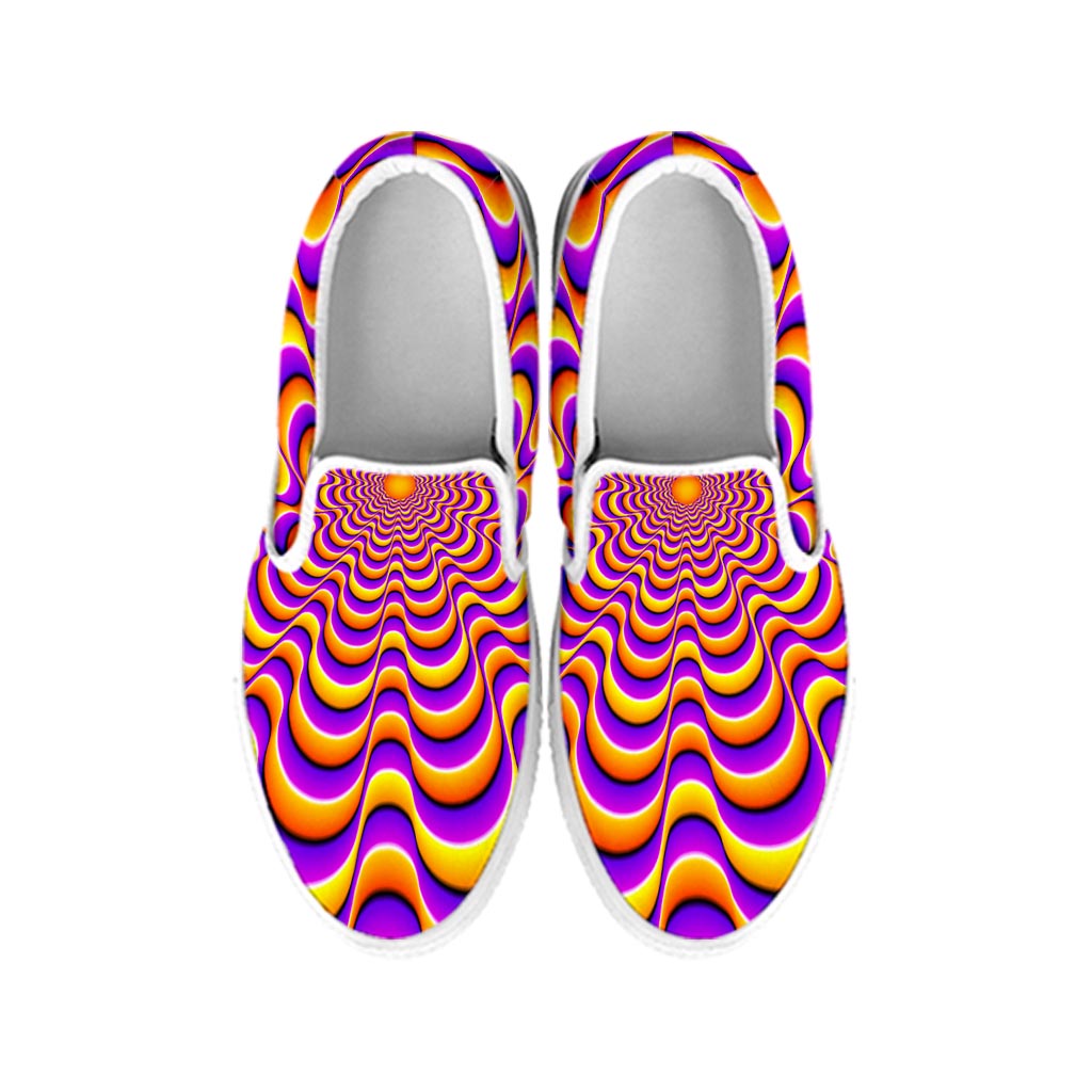 Yellow Splashing Moving Optical Illusion White Slip On Sneakers