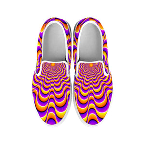 Yellow Splashing Moving Optical Illusion White Slip On Sneakers