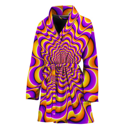 Yellow Splashing Moving Optical Illusion Women's Bathrobe