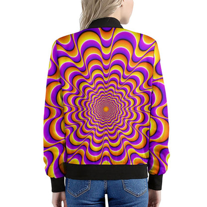Yellow Splashing Moving Optical Illusion Women's Bomber Jacket