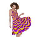 Yellow Splashing Moving Optical Illusion Sleeveless Knee Length Dress