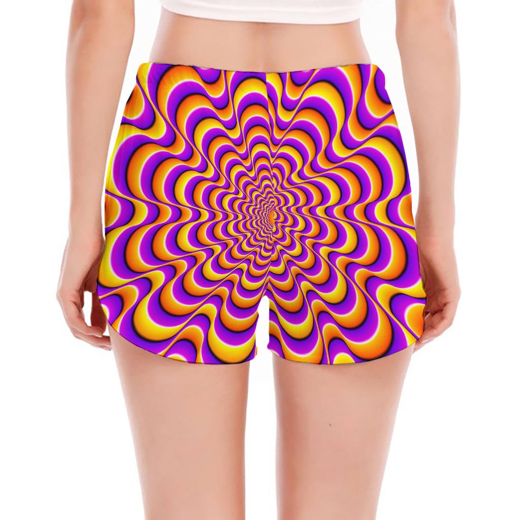Yellow Splashing Moving Optical Illusion Women's Split Running Shorts