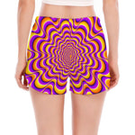 Yellow Splashing Moving Optical Illusion Women's Split Running Shorts