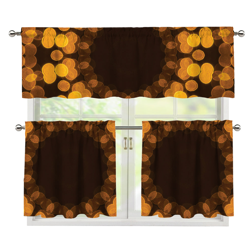 Yellow Spot Kaleidoscope Print 3 Piece Kitchen Curtains