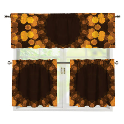 Yellow Spot Kaleidoscope Print 3 Piece Kitchen Curtains