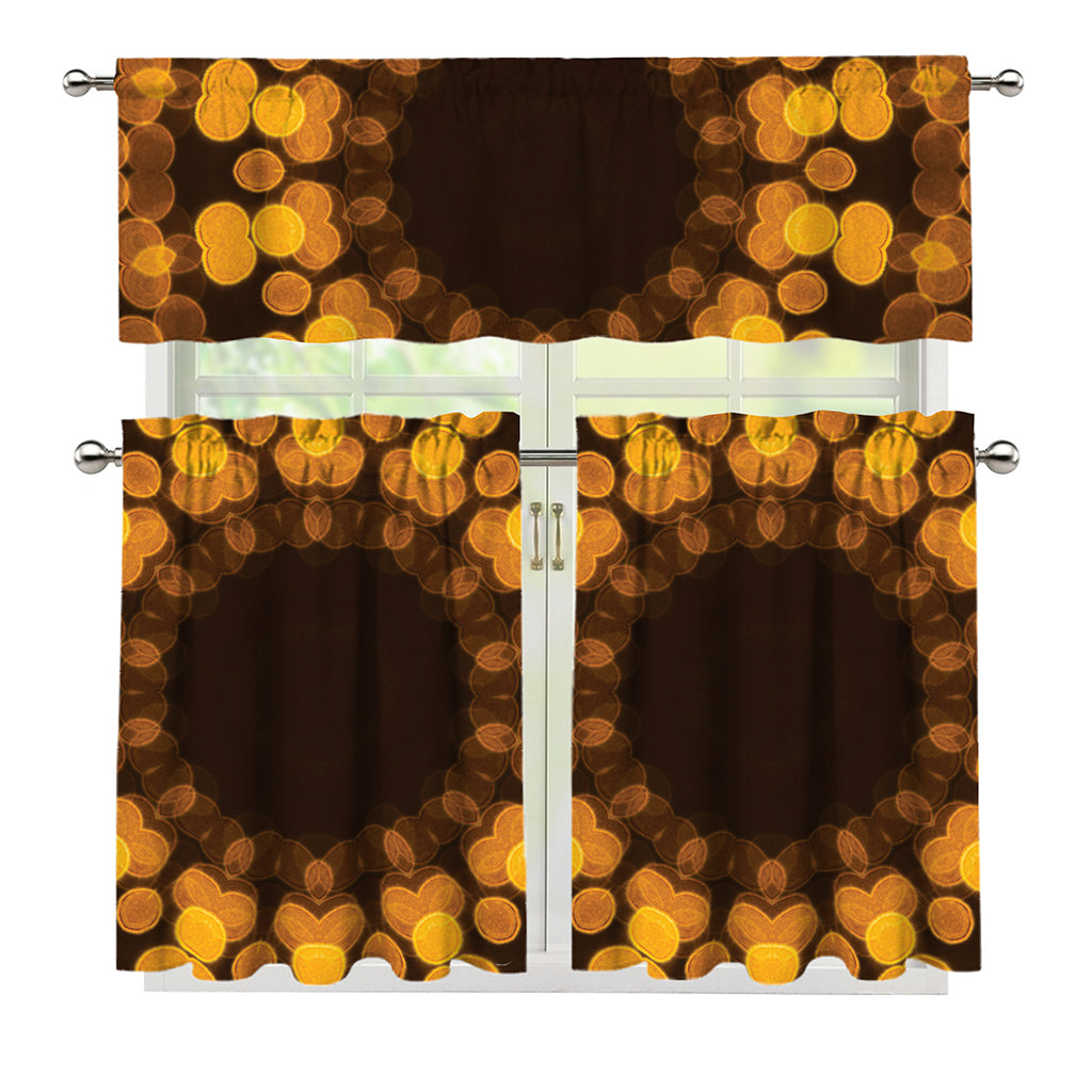 Yellow Spot Kaleidoscope Print 3 Piece Kitchen Curtains