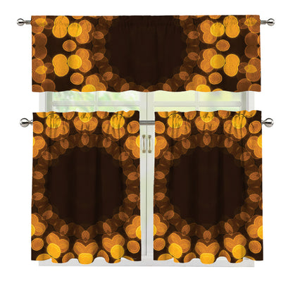 Yellow Spot Kaleidoscope Print 3 Piece Kitchen Curtains