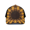 Yellow Spot Kaleidoscope Print Black Mesh Trucker Hat