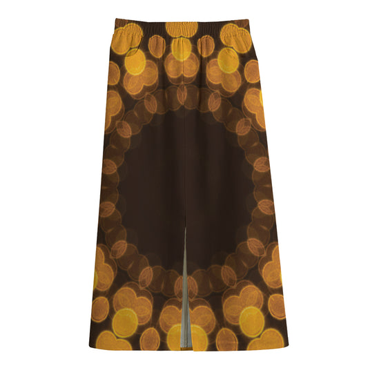 Yellow Spot Kaleidoscope Print Cotton Front Slit Maxi Skirt
